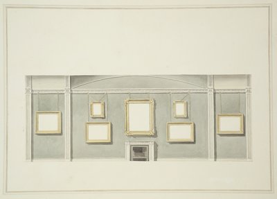 图片的设计挂在约翰莱斯特爵士画廊的一面长墙上，希尔街，1806年（纸上写着铅笔） 作者 英语学校